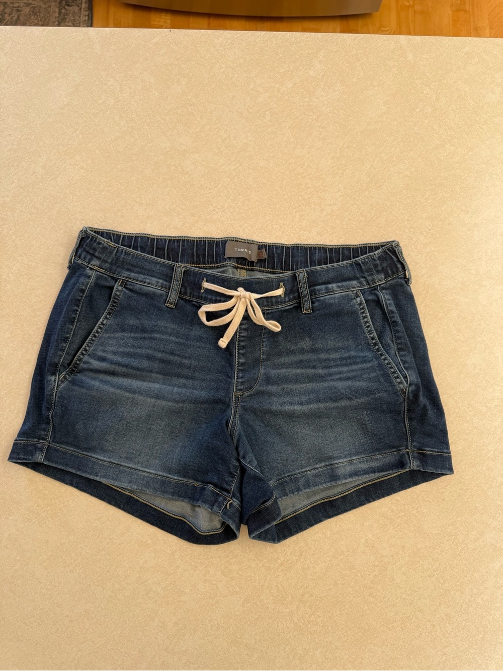 torrid 00 Dark Blue Denim Shorts with Drawstring